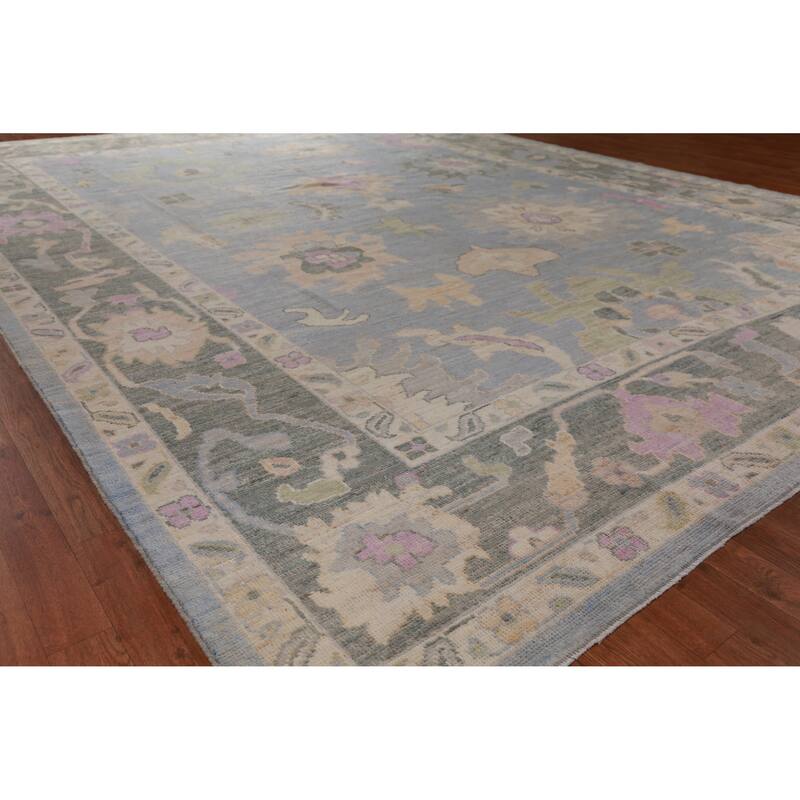 Hand Knotted Oriental 100% Wool Carpet Transitional All-Over Navy Blue & Blues Oushak Area Rug - 13' 7'' X 10' 0''