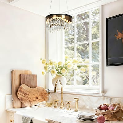 Modern Crystal LED Drum Mini Chandelier Pendant for Kitchen Island Bedroom - 11.8"D x 6.7"H