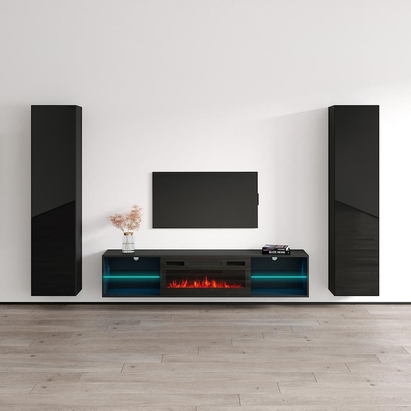 Lima BL-EF Floating Fireplace Entertainment Center - 40 - Black