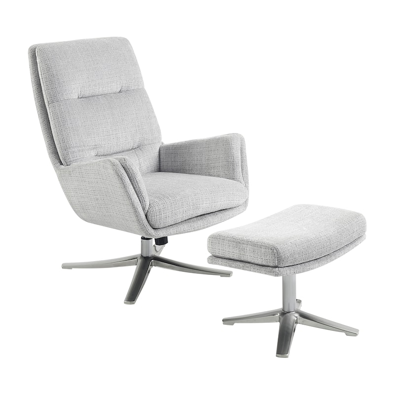 Pax 29" Chenille Swivel Chair with Ottoman - Metal Base - Gray