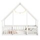 preview thumbnail 7 of 10, White Twin Size Pine Wood House-Shaped Floor Bed with Fence, Guardrails and Roof for Bedroom