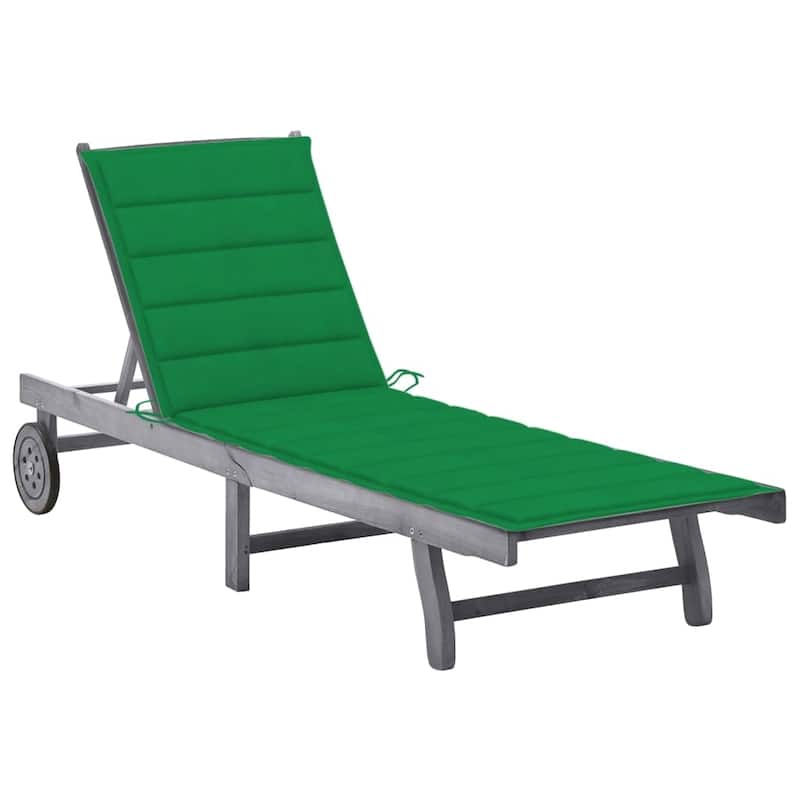 vidaXL Patio Lounge Chair Sunbed Sunlounger with Cushion Solid Acacia Wood - Green
