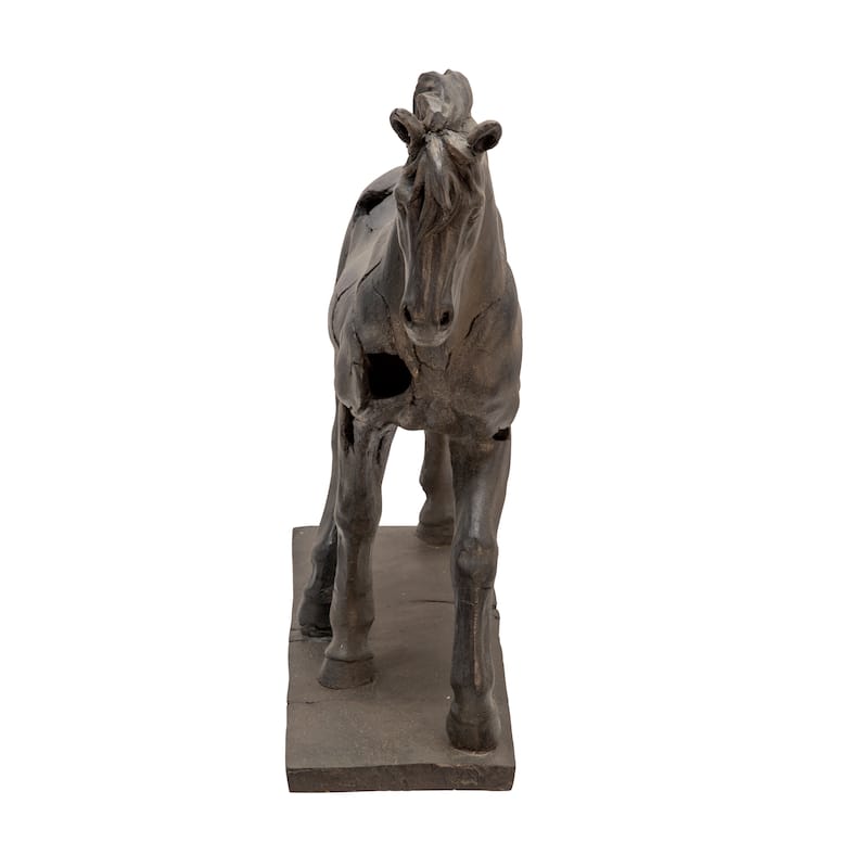 Cracked Horse Sculpture Contemporary Rustic Western Decorative Home Art Display on Stand Brown Polyresin Decor - 18" x 5" x 16"