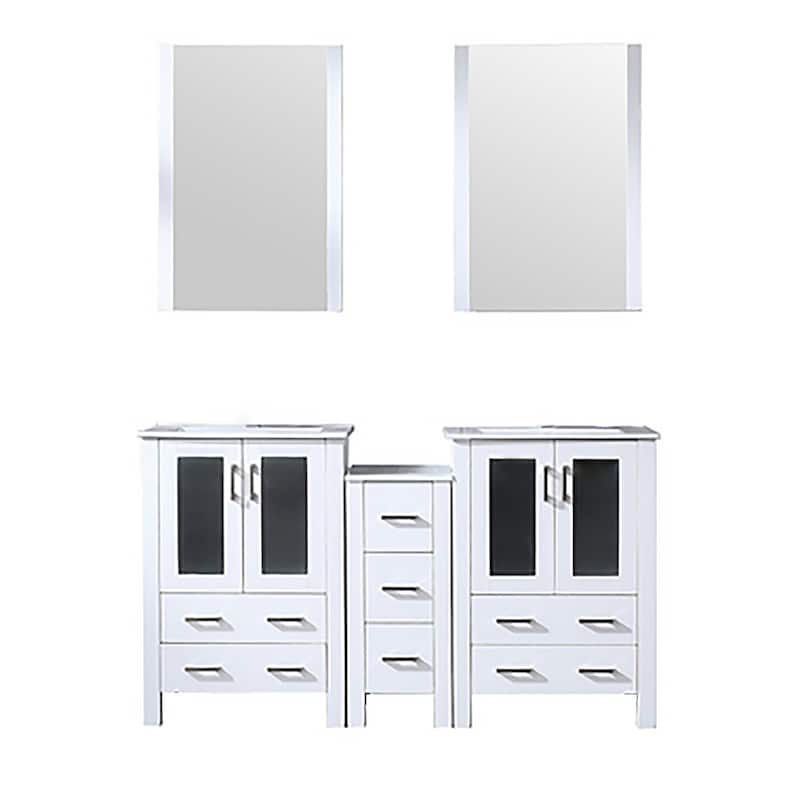 60 in. Navy Blue Double Vanity with White Ceramic Top, Two Side Cabinets, 22 in. Mirrors, Soft Close, Ample Storage
