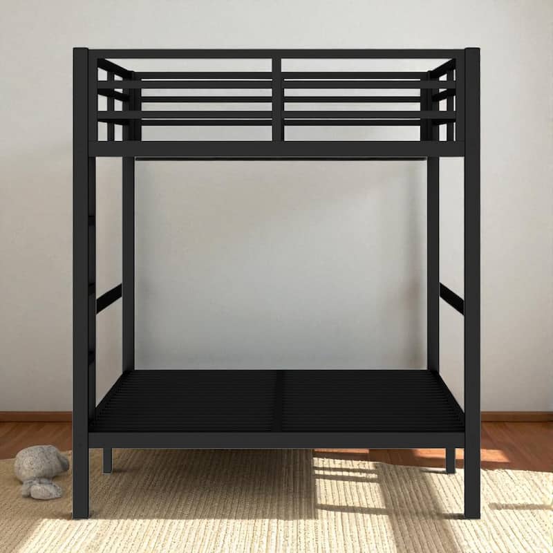 Heavy-Duty Metal Full XL over Full XL Bunk Bed with Guardrails, Noise-Free Design & Underbed Storage