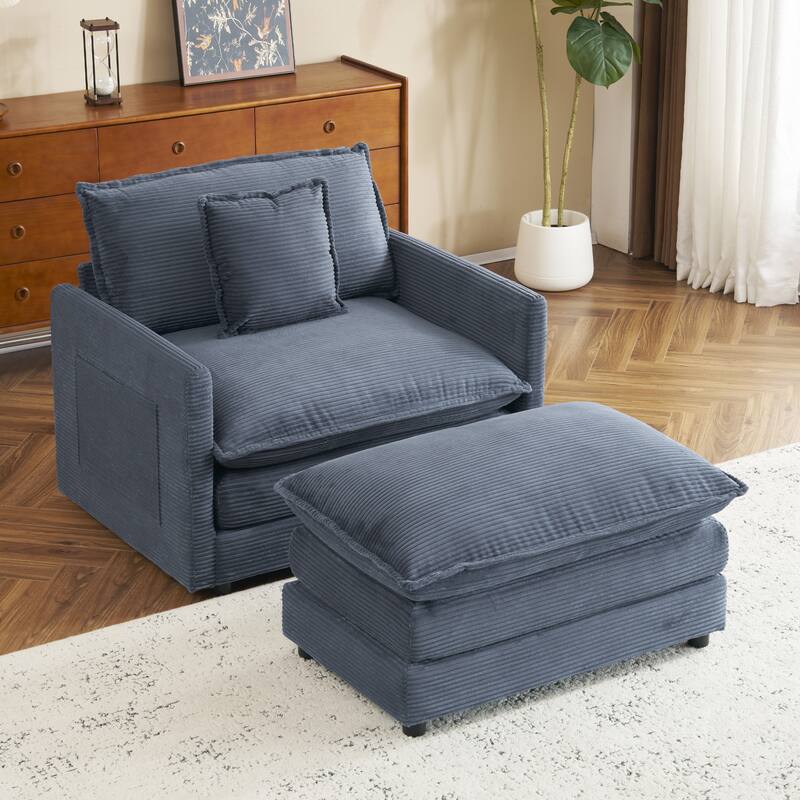 Roomfitters Compact L-Shape Sectional Sofa, Upholstered Corduroy Couch with Side Storage Pockets for Stylish Living Room