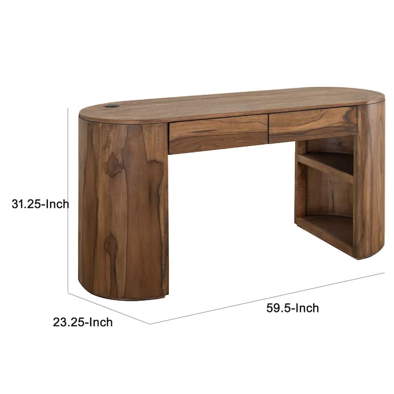 Eray Office Desk, 2 Drawers, Almond Barrel Brown Mango Wood, 60 Inch