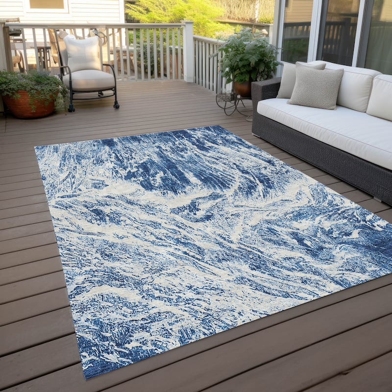 Machine Washable Indoor/ Outdoor Modern Abstract Chantille Rug - Navy - 3' x 5'