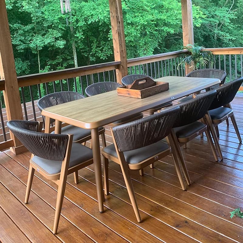 PURPLE LEAF Outdoor Dining Set Teak Aluminum Patio Furniture Set Dining Table And Wicker Chairs