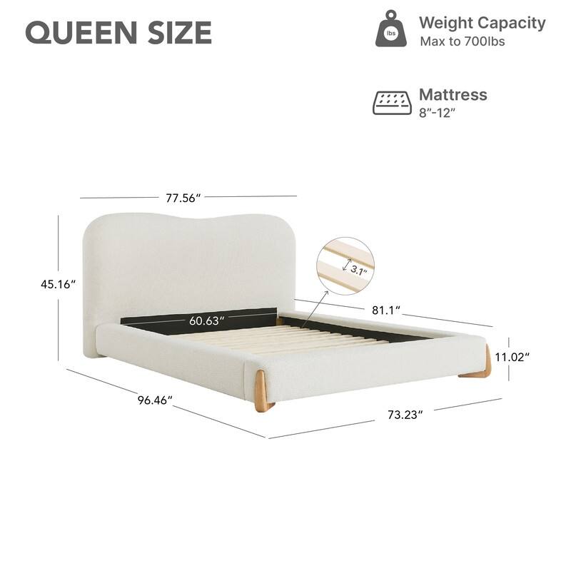 Spruce & Spring Modern Upholstered Platform Bed with Arch Headboard, Solid Wood Frame