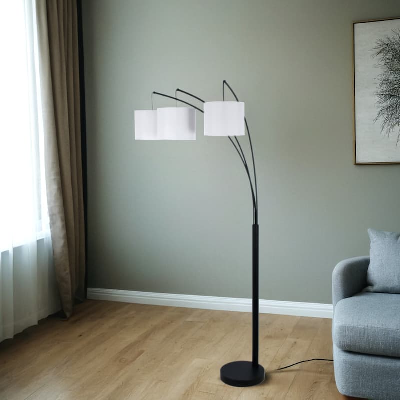 84" 3-Light Metal Floor Lamp with Linen Shade, Black