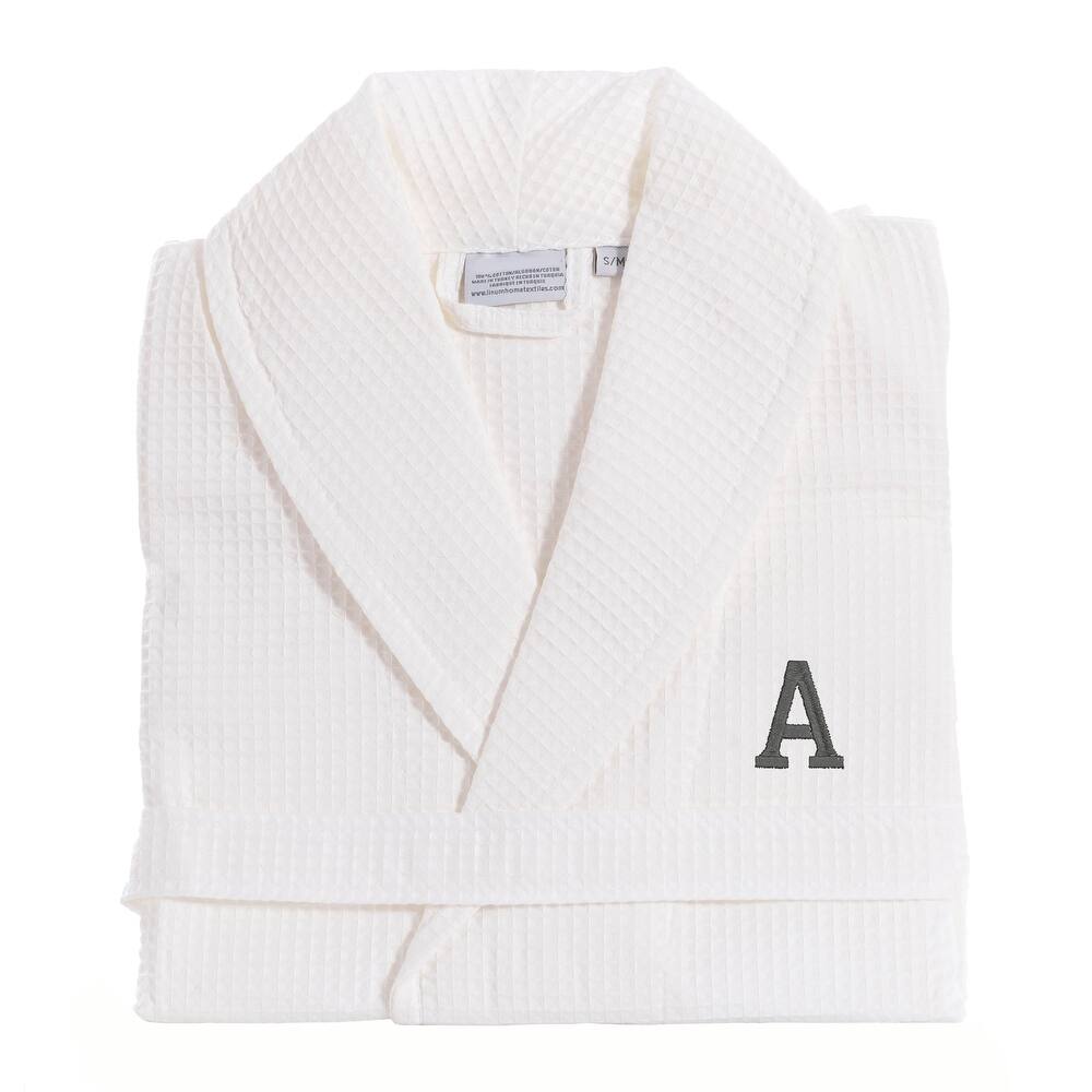 Authentic Hotel and Spa Monogrammed Turkish Cotton Unisex Waffle Weave Bath Robe
