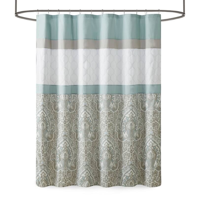 Transitional Printed and Embroidered Shower Curtain