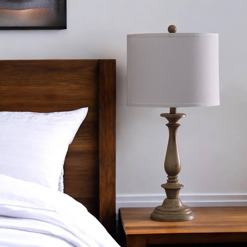 HomeRoots Rustic Taupe Cream Candlestick Table Lamp With White Shade - 13