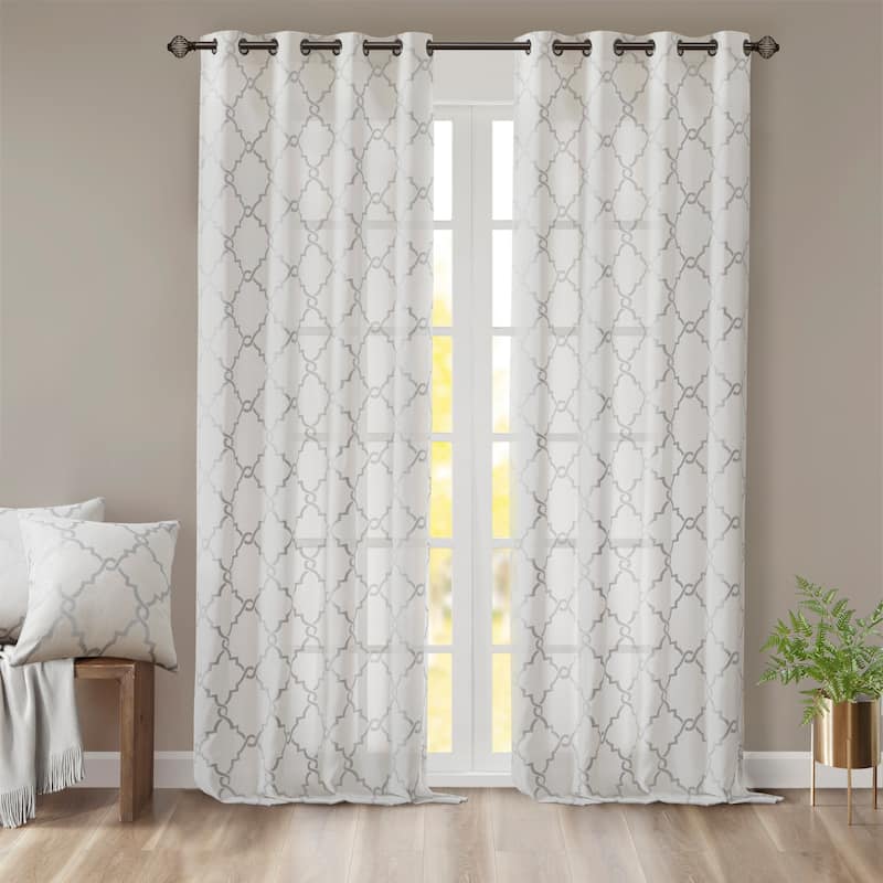 Madison Park Westmont Fretwork Print Grommet Top Window Single Curtain Panel