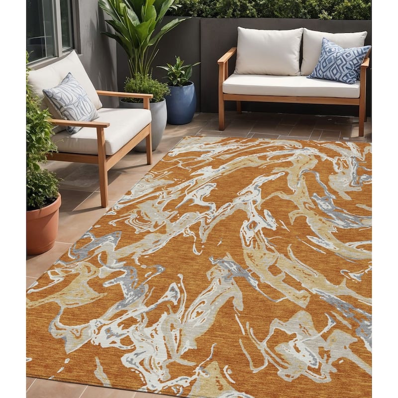 HomeRoots Abstract Transitional Rectangle Outdoor Rug - 5' X 8'