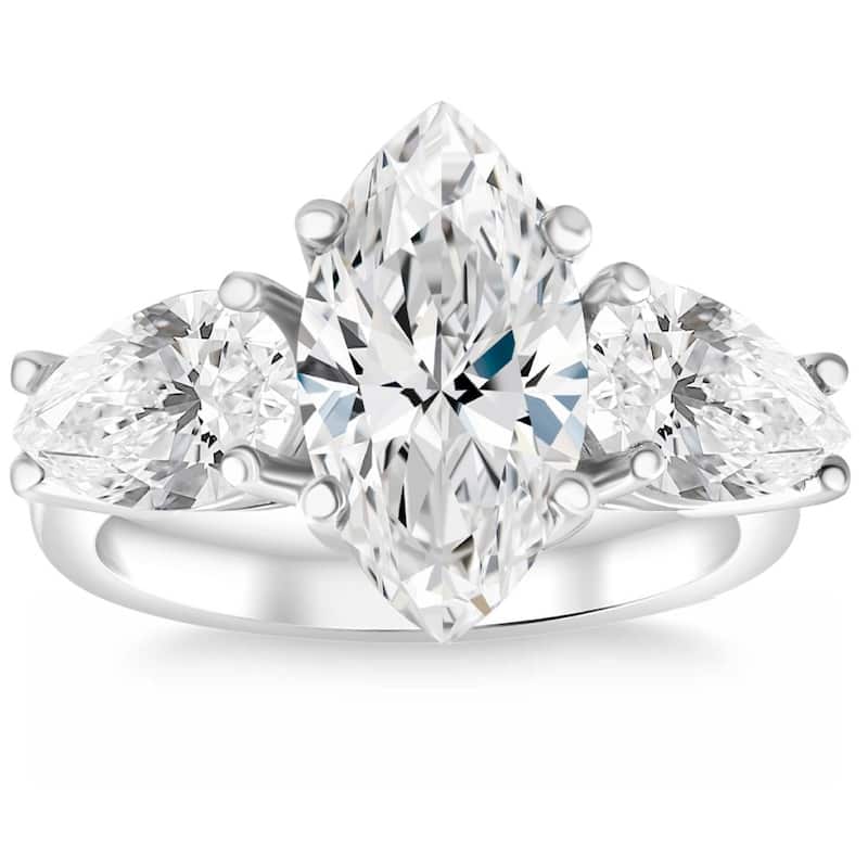 Certified 5Ct TW Marquise & Pear Three Stone Engagement Ring Gold Lab Grown