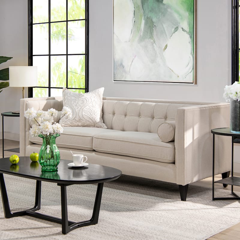 Jack 84" Mid-Century Modern Tuxedo Sofa with Bolster Pillows