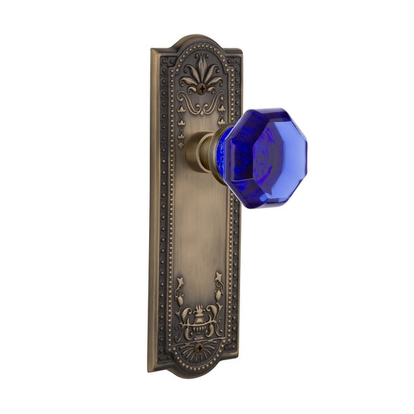 Nostalgic Warehouse MEAWAC_SD_NK Meadows Solid Brass Rose Single Dummy Door Knob with Cobalt Waldorf Knob