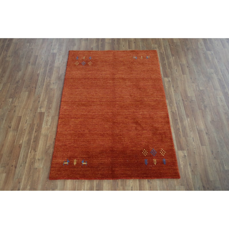 Tribal Orange Gabbeh Indian Rug Hand-Knotted Wool Carpet - 4'0" x 5'10"