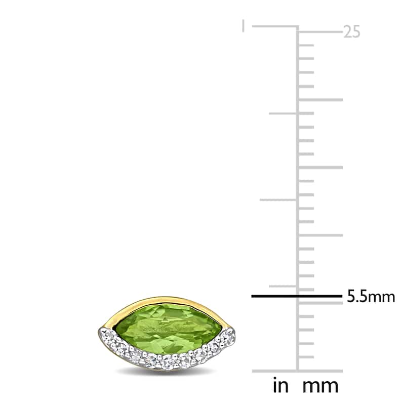 Miadora 1 1/8ct TGW Peridot and 1/10ct TW Diamond Stud Earrings in 14k Yellow Gold