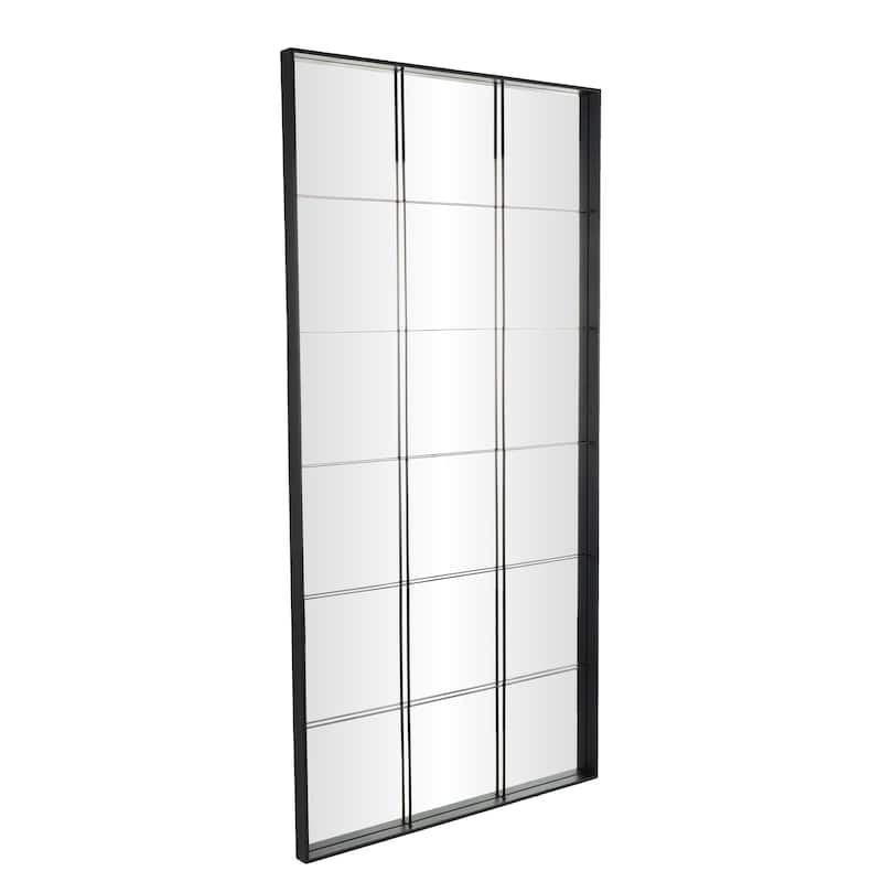 Metal Window Pane Inspired Floor Mirror - Black - Roche River Decor