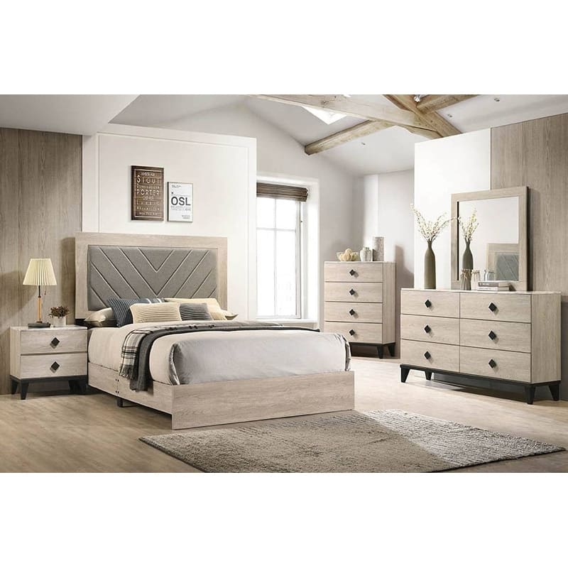 Modern Style Bed Set 1pc Padded Headboard Tapered Legs Cream Finish Bedroom Furniture