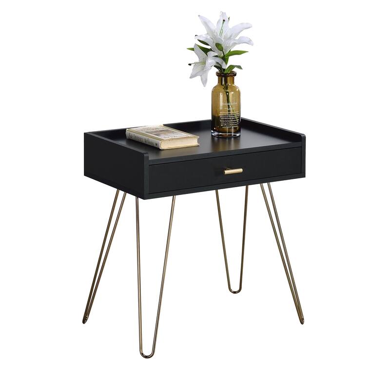 Black and Gold Wood Storage End Table