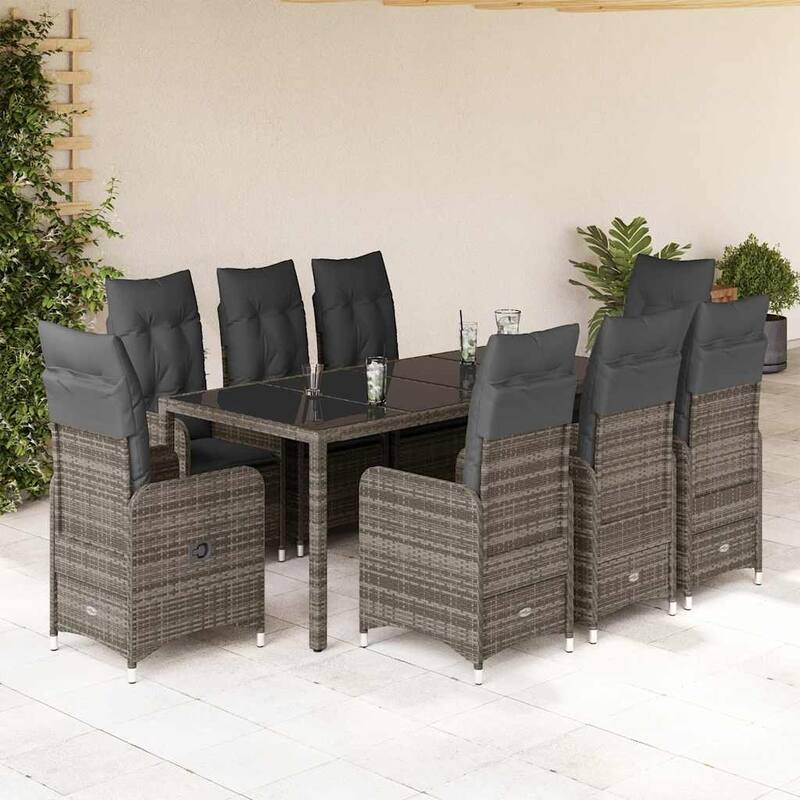 vidaXL Bistro Set Grey PE rattan 6-seater Removable Covers - 23.0 x 21.5 x 36.2 in - Grey (5)