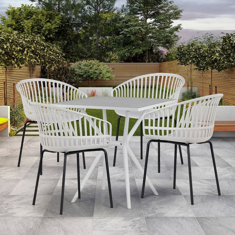 Set of 2 Barras Gray Plastic Dining Chair with Slatted Back and Iron Legs