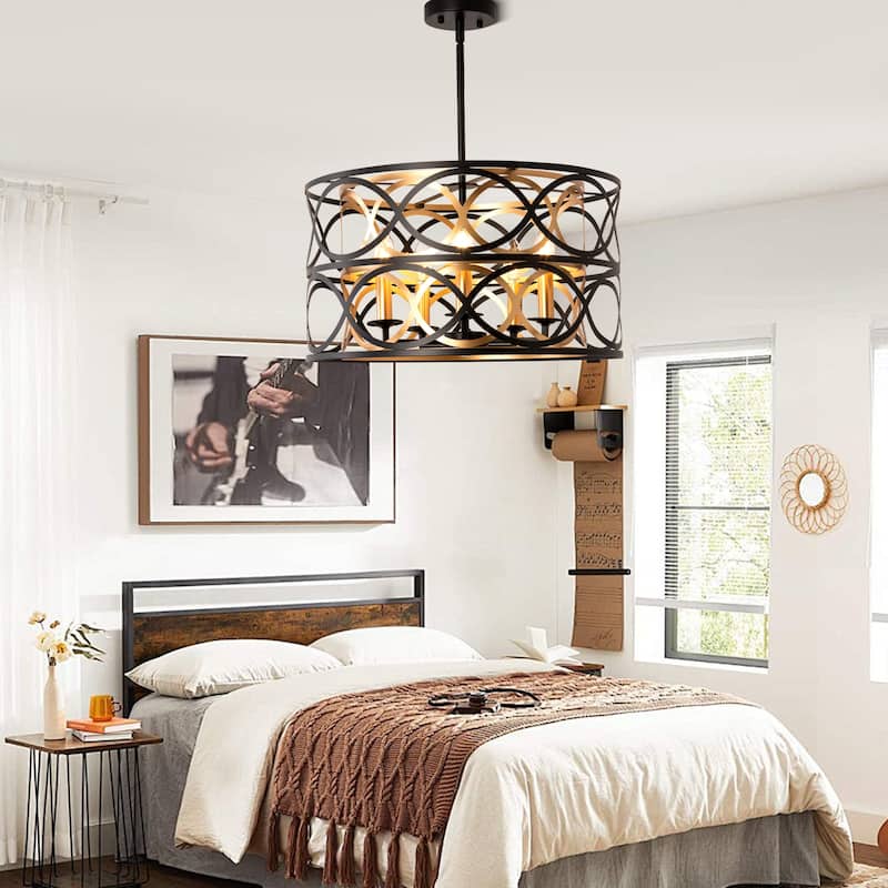 Oaks Aura Metal Chandelier,Caged Pendant Light,Modern Fixture with Adjustable Downrod and E12 Bulb Base for Living Room,Bedroom