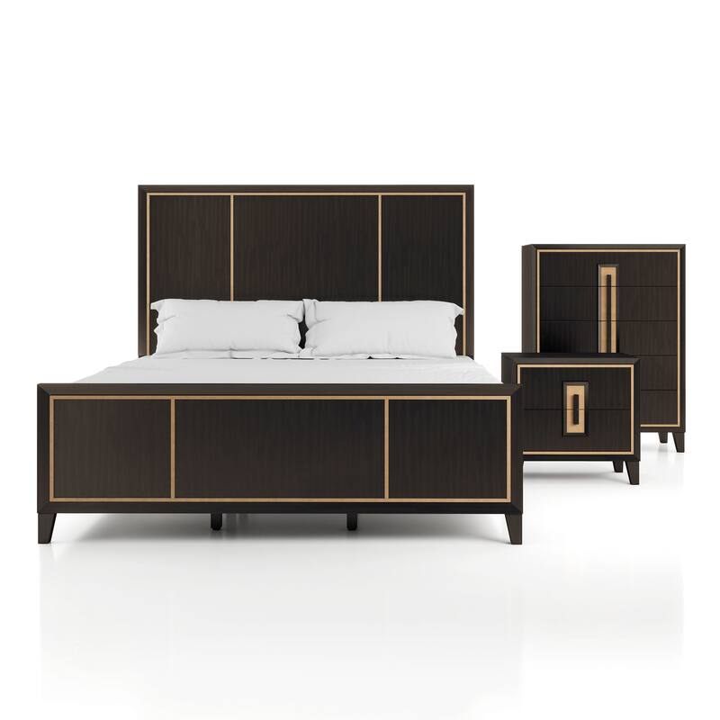 Furniture of America Nyx Modern 3-Piece Espresso Solid Wood Queen Panel Bedroom Set