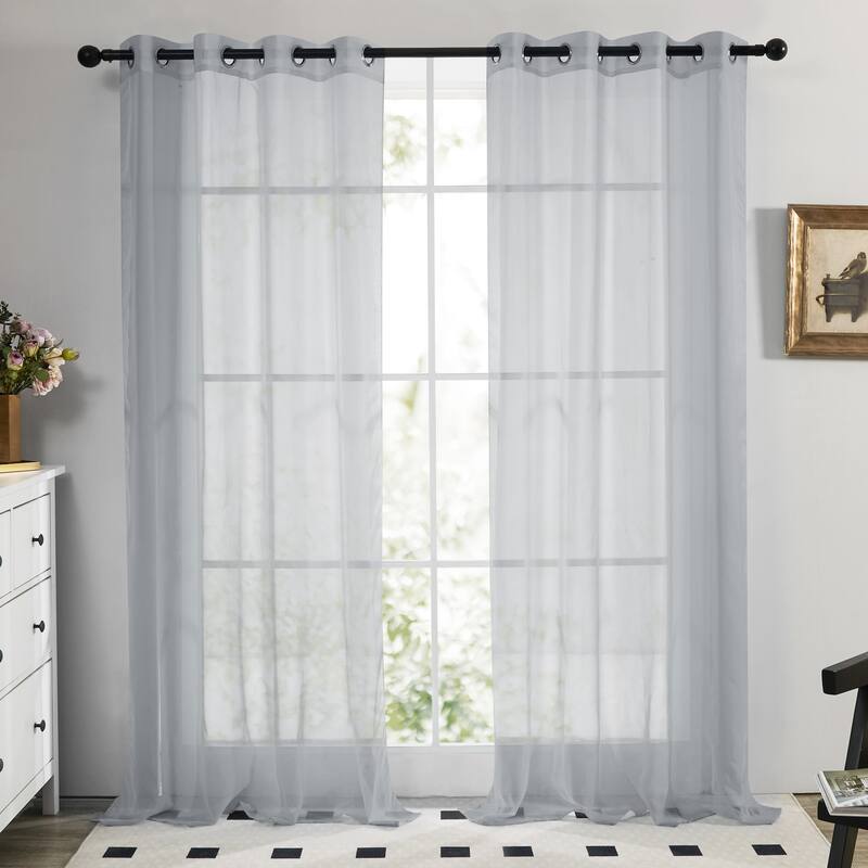 Grommet Sheer Curtain for Living Room 2 Panels - 52x84 Inches - Grey