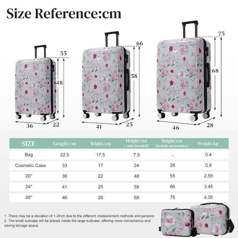 Luggage Sets New Model PC 5pcs, Hardside Lightweight Durable 20IN 24IN 28IN Suitcases with 8" 14" Cases with Lock Spinner Wheels