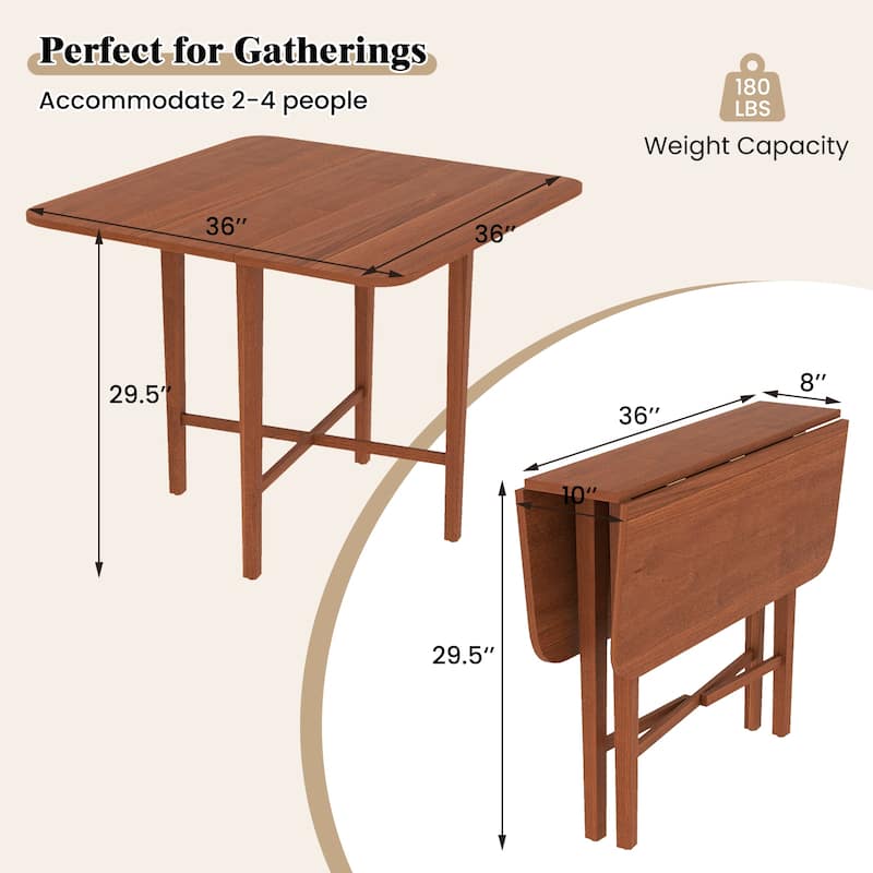 Foldable Dining Table with Drop Leaf Natural and Walnut Rubber Wood Convertible Kitchen Table for Small Spaces