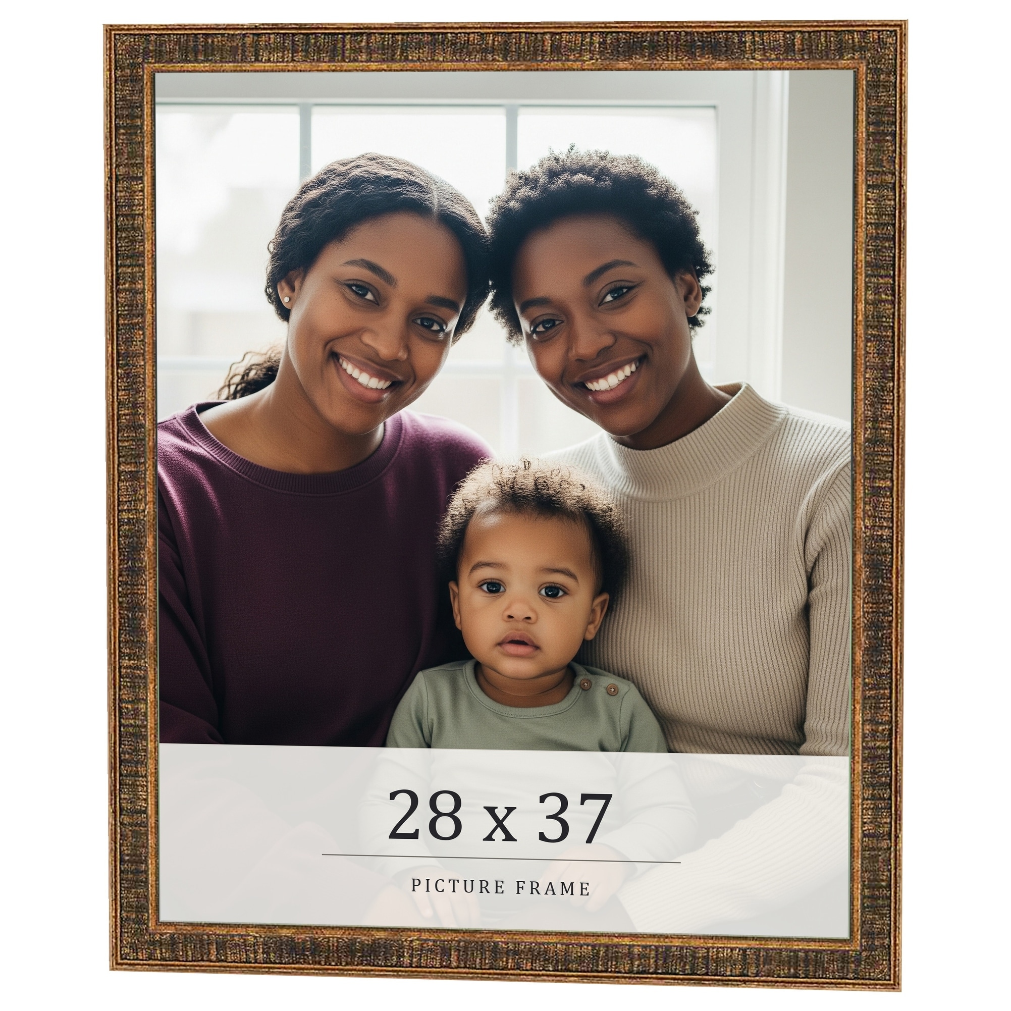 28x37 Frame Black Real Wood Picture Frame Kingsley Gold Distressed Photo Frame with UV Acrylic Foam Board Backing &