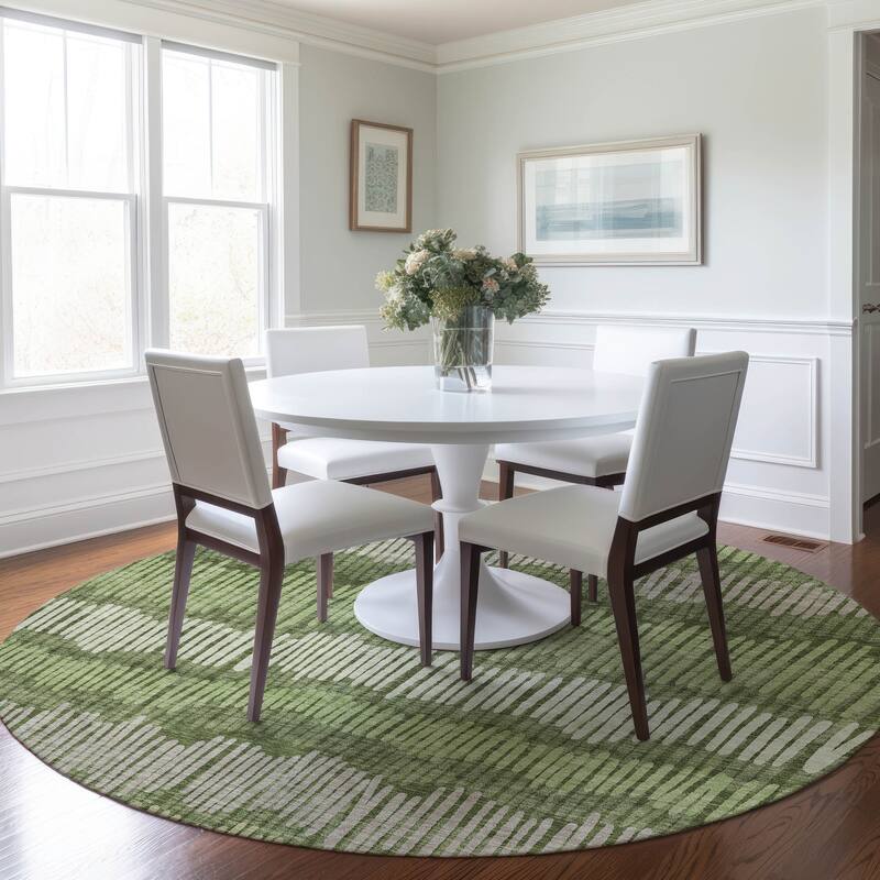 Machine Washable Indoor/ Outdoor Chantille Stripe Abstract Rug