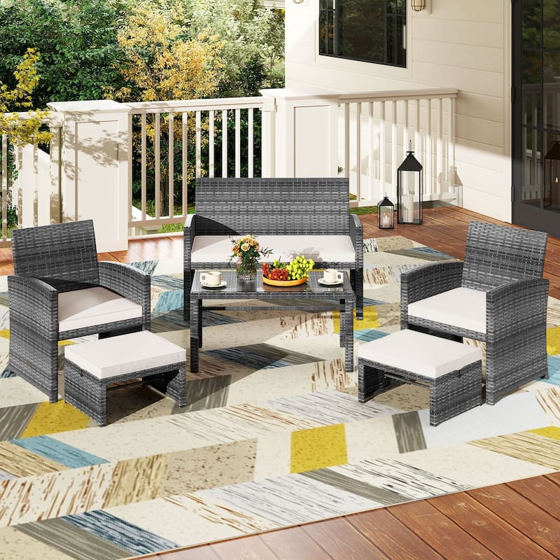 Costway 6PCS Patio Furniture Set Outdoor Sectional Conversation PE - See Details