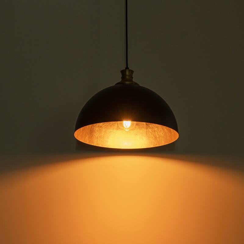 Industiral Metal Black and Gold Dome Pendant Lights Kitchen Island - W14.96"
