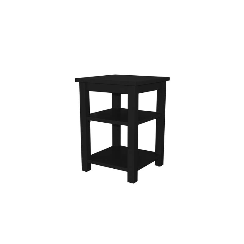 Solid Pine Night Stand with 2 Shelves - Black