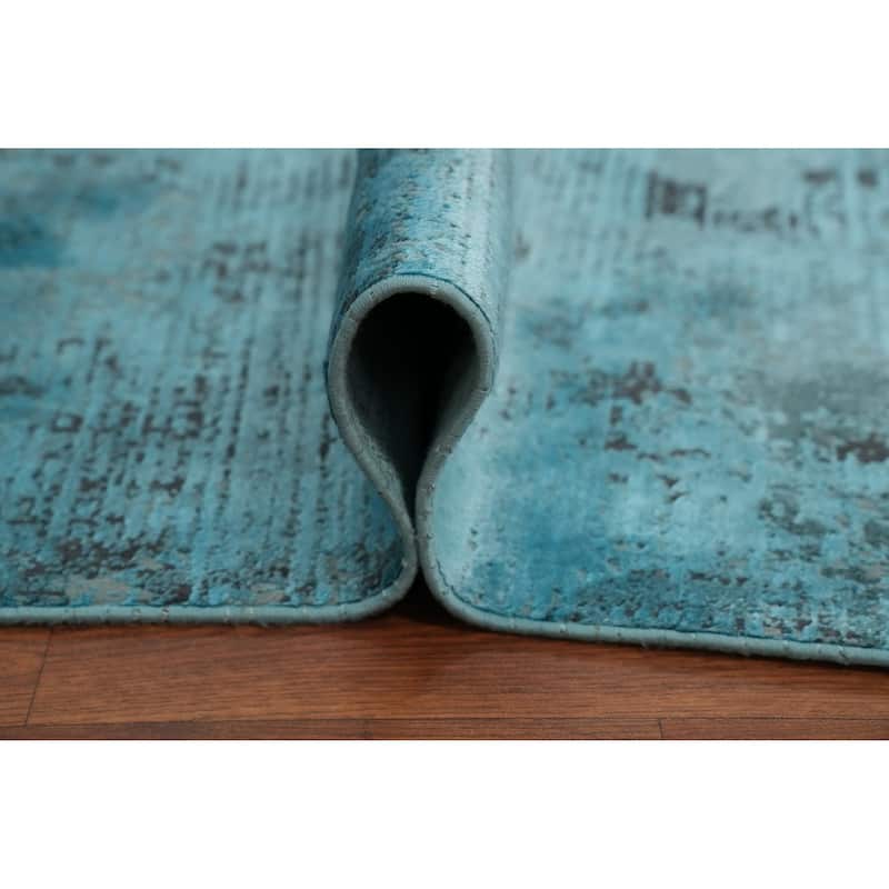 Machine Made Oriental Polyester Carpet Modern Abstract Navy Blue & Blues Abstract Area Rug - 7' 5'' X 5' 2''