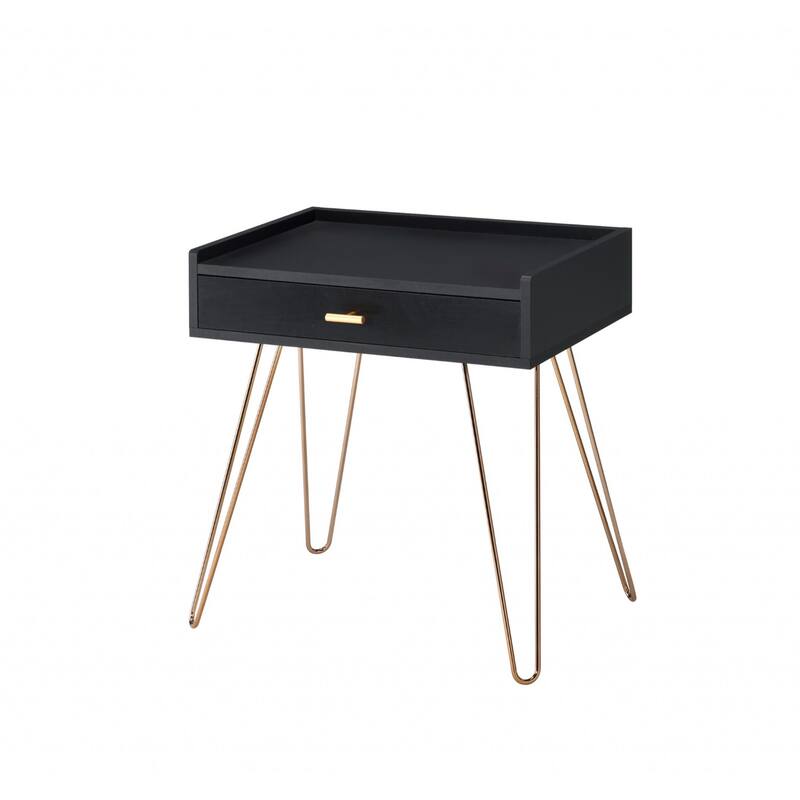 24" Gold And Black End Table With Drawer - Black and Gold
