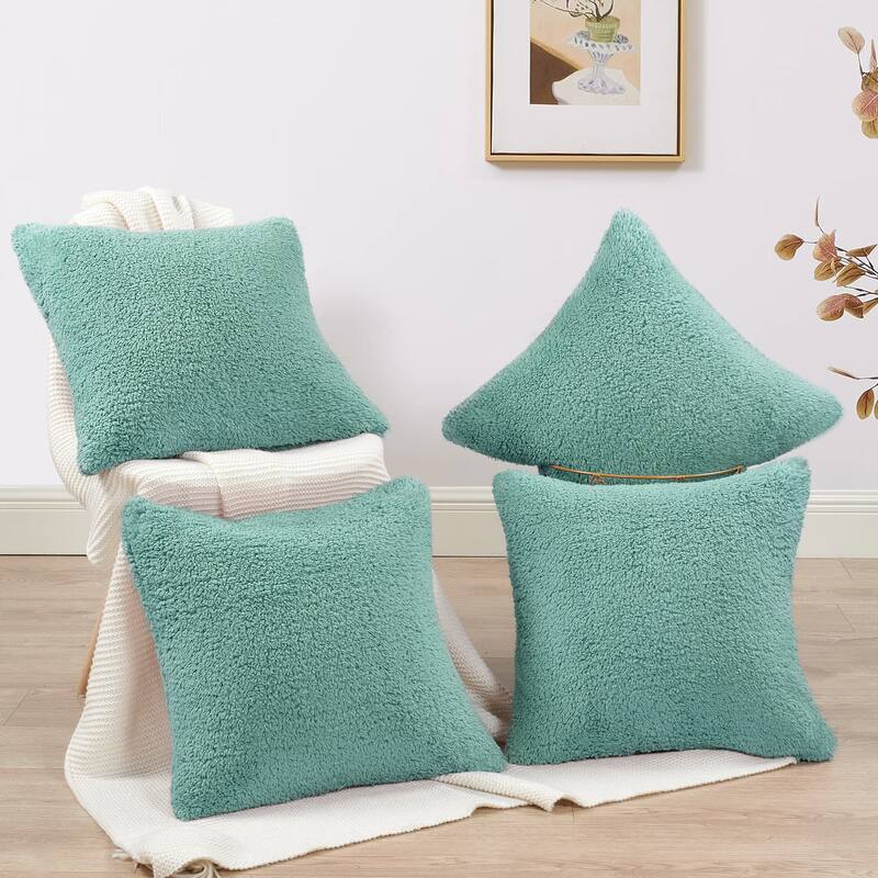 Accent Sherpa Pillow Cover Set of 4 20Inch x 20Inch, NO INSERT