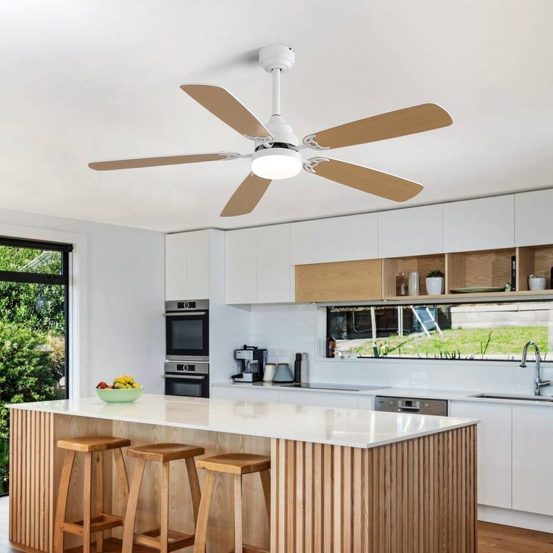 6 Speed Wind 5 Blades Ceiling Fan with Dimmable 3-Color LED Light Remote Control Reversible DC Motor