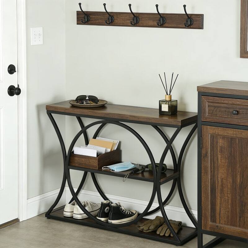 Industrial 3-Tier Console Table with Storage, 41.33"W