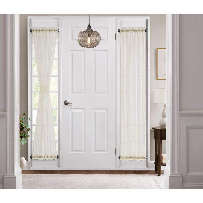 HLC.me Rome Sheer Voile French Door Patio Sidelight Window Treatment Curtain Panels with Tieback Kitchen - 2 Panels