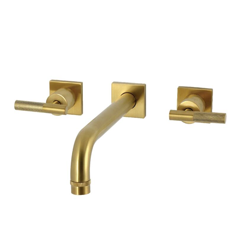 Kingston Brass Convergent Two-Handle Wall Mount Roman Tub Faucet with Knurled Handle - Brushed Brass