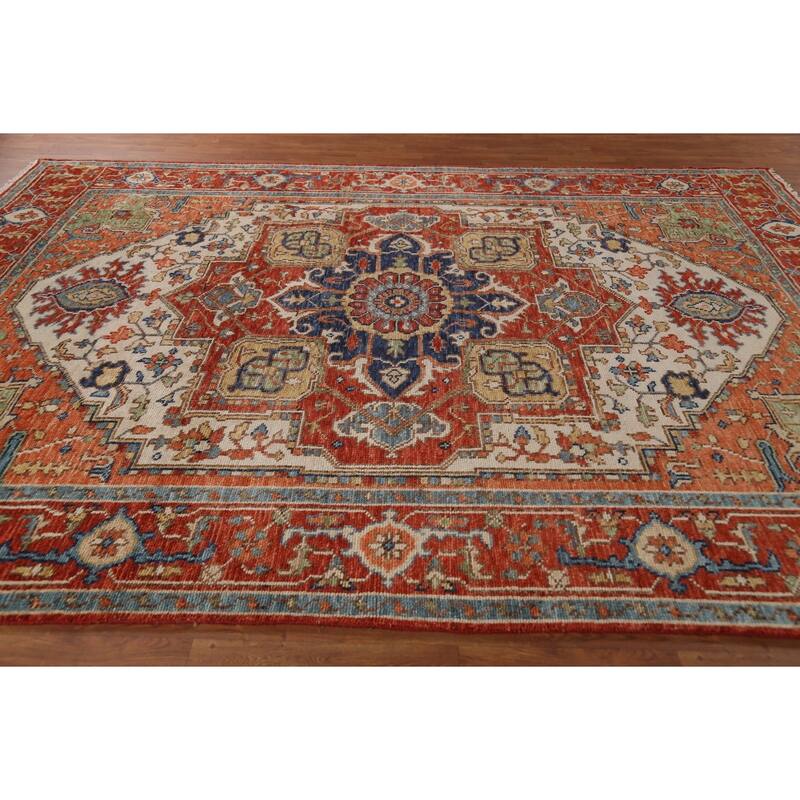 Geometric Heriz Serapi Indian Rug Handmade Traditional Wool Carpet - 8'9" x 11'10"