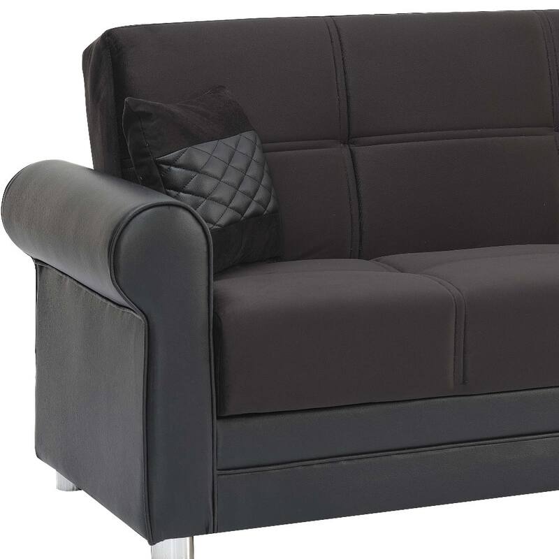 HomeRoots 89" Black Polyester Convertible Futon Sleeper Sofa And Toss Pillows With Storage