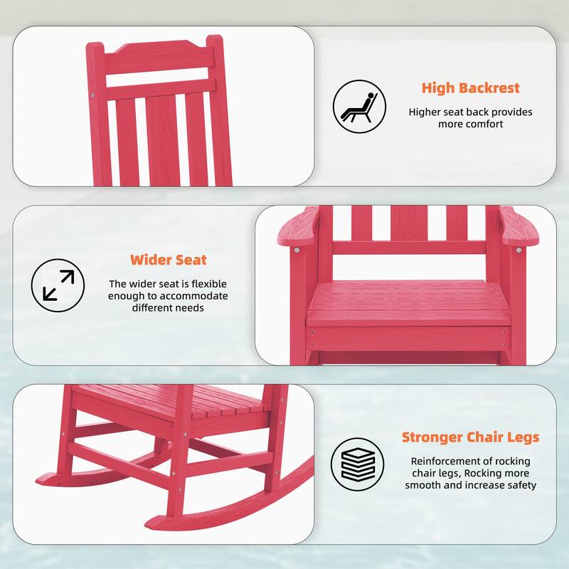 Outdoor Patio HDPE Rocking Chiar, Extra Wide Seat & Backrest